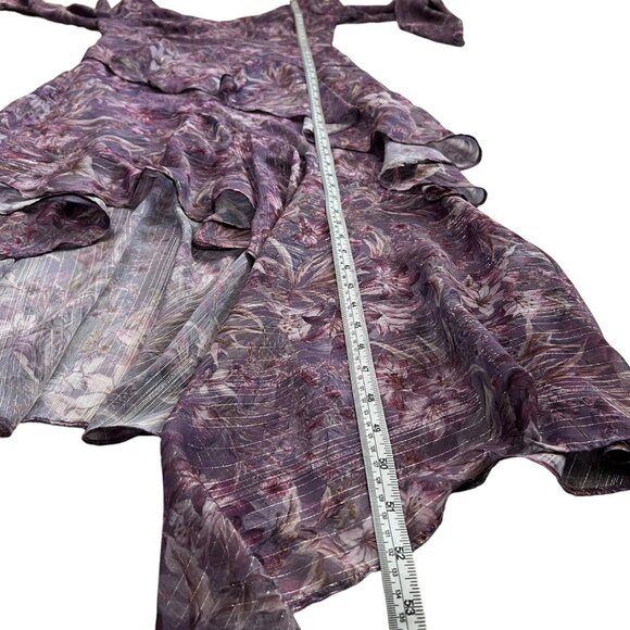 Marchesa Notte Floral Chiffon‎ Asymmetric Ruffle Maxi Dress 6 Purple Romantic - Picture 15 of 16